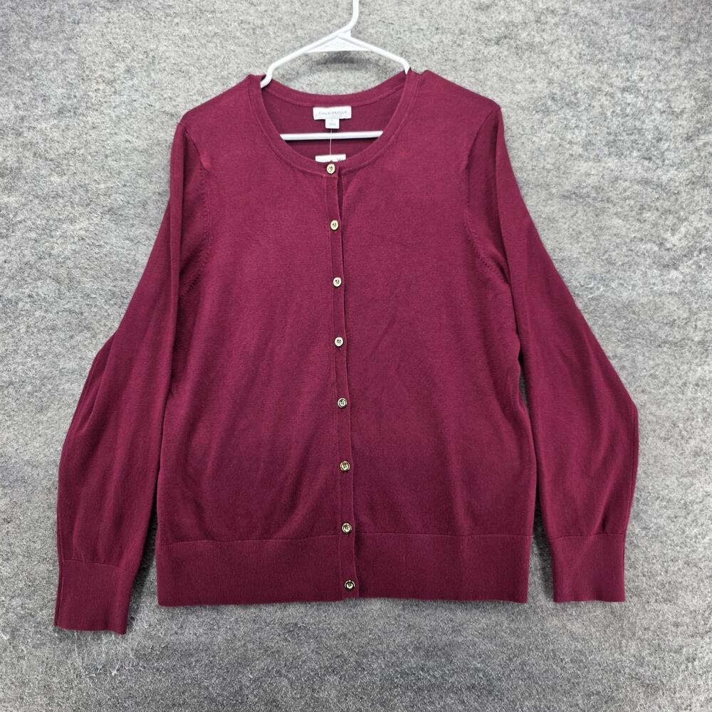 Charter Club Sweater Cardigan Womens XLarge Red Crew Neck Lightweight Button